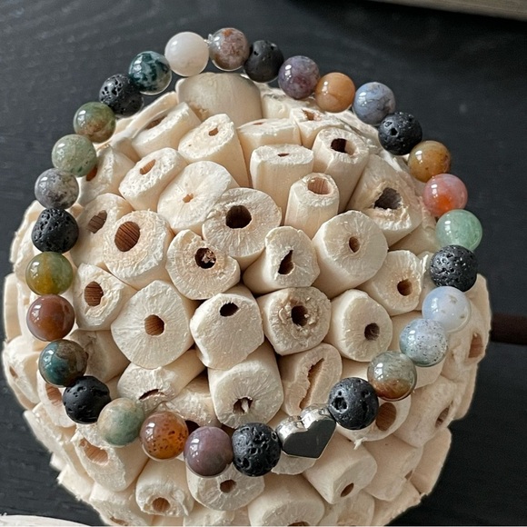 Handmade Agate & Lava Natural Stone Multicolor Beaded Bracelet - Picture 1 of 10